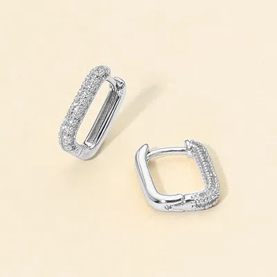 Fashnzfab 14k Gold Dipped Cz Stone Paved Mini Square Huggie Hoop Earrings In Metallic