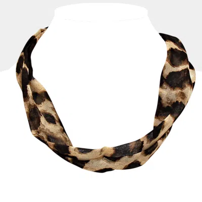 Fashnzfab Leopard Patterned Fabric Necklace In Brown