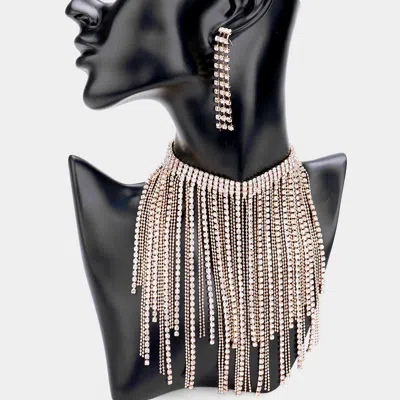 Fashnzfab Rhinestone Fringe Choker Necklace In Metallic