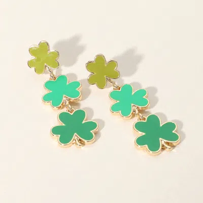 Fashnzfab Enamel Triple Shamrock Link Dropdown Earrings In Green