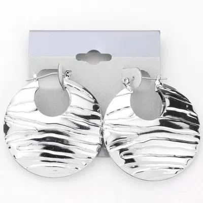 Fashnzfab Wavy Textured Metal Pin Catch Hoop Earrings In Metallic
