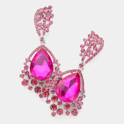 Fashnzfab Chunky Crystal Rhinestone Teardrop Bubble Evening Earrings In Pink