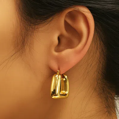 Fashnzfab 14k Gold Dipped Puffed Square Pin Catch Hoop Earrings In Gold