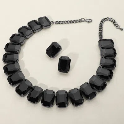 Fashnzfab Emerald Cut Stone Collar Evening Necklace In Black