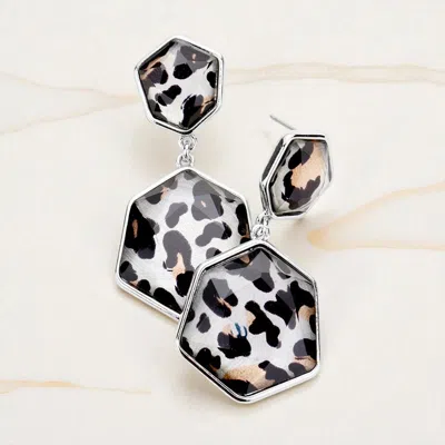 Fashnzfab Leopard Double Hexagon Bead Link Earrings In Black