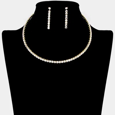 Fashnzfab Rhinestone Evening Choker Necklace In Gold