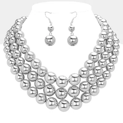 Fashnzfab Metal Ball Beaded Triple Layered Statement Necklace In Metallic