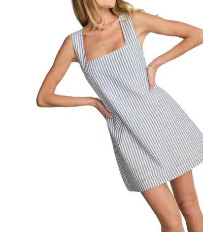 Sunday Ritual Square Neck Linen Blend Mini Sundress In Blue