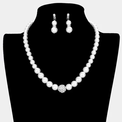 Fashnzfab Pave Ball & Pearl Strand Necklace In Metallic