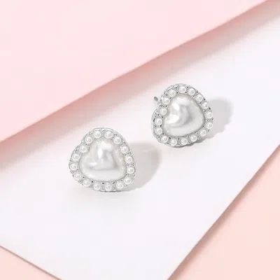 Fashnzfab Pearl Heart Stud Earrings In Metallic