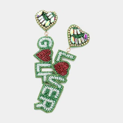 Fashnzfab Felt Back Golf Lover Message Beaded Dangle Earrings In Green