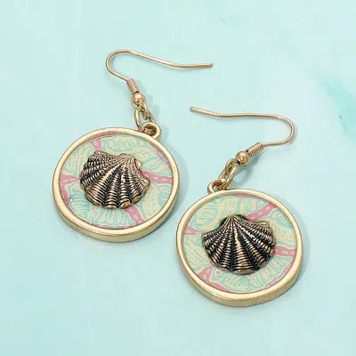 Fashnzfab Patterned Shell Accented Dangle Earrings In Gold