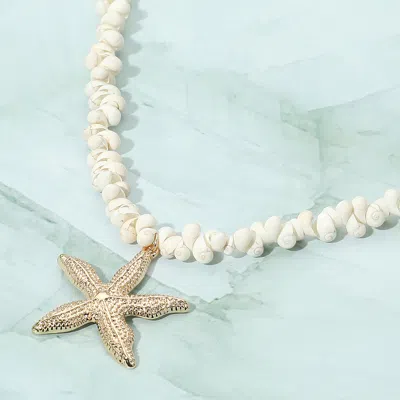 Fashnzfab Gold Starfish Pendant White Shell Bead Necklace In Gold