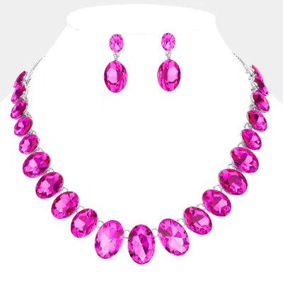 Fashnzfab Oval Stone Link Evening Necklace In Pink