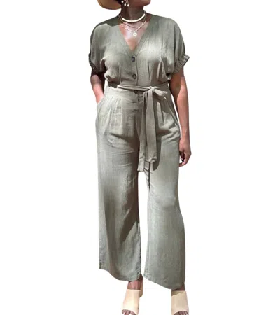 Umgee Laraine Linen Jumpsuit In Green In Green