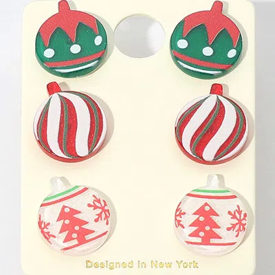Fashnzfab 3pairs - Christmas Ornament Stud Earring Set In Multi