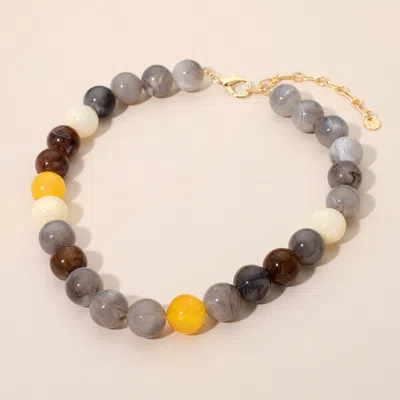 Fashnzfab Marbled Round Beaded Necklace In Gray
