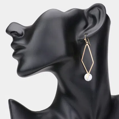 Fashnzfab Semi Precious Stone Accented Open Metal Rhombus Dangle Earrings In Gold