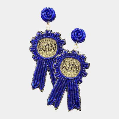 Fashnzfab Felt Back Beaded Sports Winning Badge Dangle Earrings In Blue