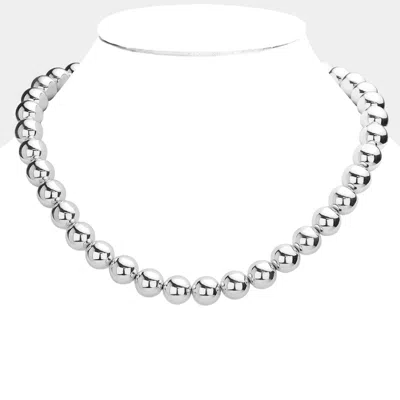 Fashnzfab White Gold Dipped Brass Metal 12mm Ball Necklace In Metallic