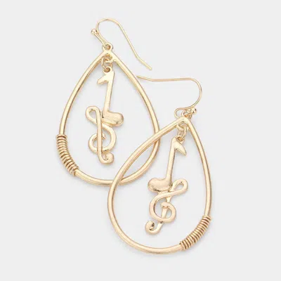 Fashnzfab Music Nots Treble Clef Accented Open Metal Teardrop Dangle Earrings In Gold