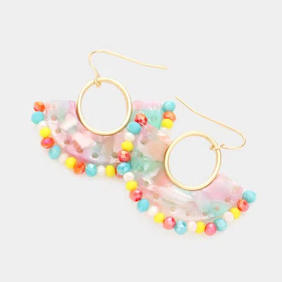 Fashnzfab Half Round Celluloid Acetate Faceted Bead Trimmed Dangle Earrings In Gold