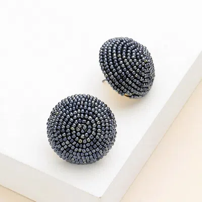Fashnzfab Seed Beaded Dome Earrings In Blue
