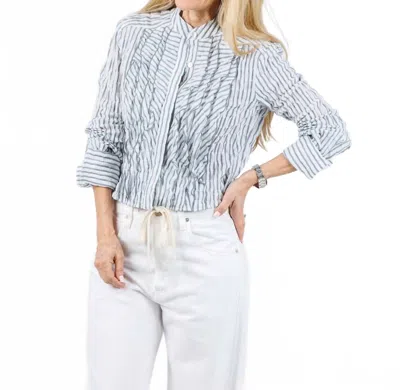 Finley Raffele Textured Stripe Ruffle Shirt In Navy/white In Blue