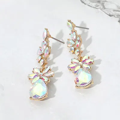 Fashnzfab Floral Stone Teardrop Cluster Drop Evening Earrings In Metallic
