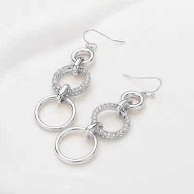 Fashnzfab Rhinestone Paved O Ring Link Dropdown Dangle Earrings In Metallic