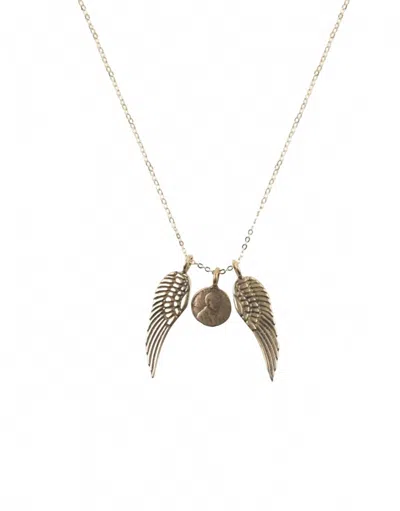 Studio Pennylane Women's Petite Penny And Wings In A Jar Necklace In Yellow Bronze In Metallic