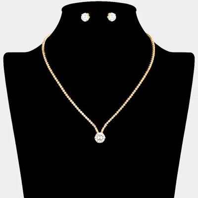 Fashnzfab Cz Round Stone Pointed Pendant Rhinestone Paved Necklace In Gold
