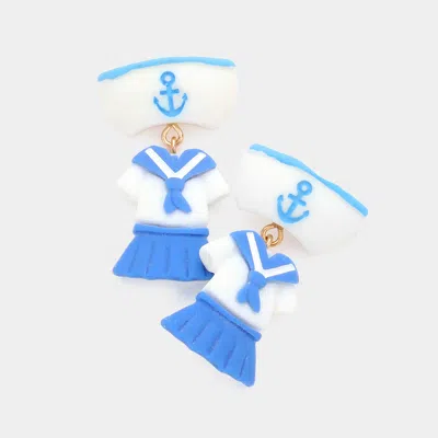 Fashnzfab Polymer Clay Anchor Detail Hat Clothes Link Dangle Earrings In Blue