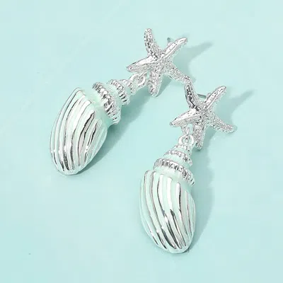 Fashnzfab Silver Dipped Starfish Seashell Drop Dangle Statement Earrings In Metallic