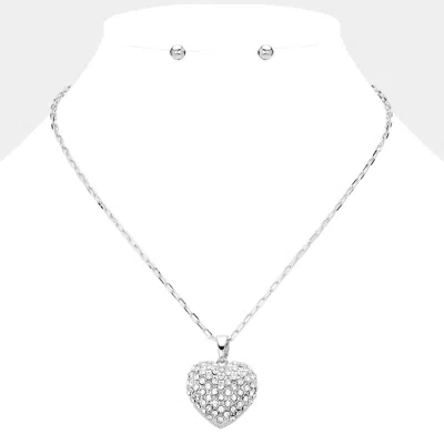 Fashnzfab Stone Paved Heart Pendant Necklace In Metallic