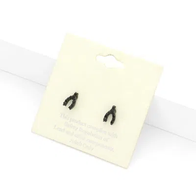 Fashnzfab Crystal Wishbone Stud Earrings In Black