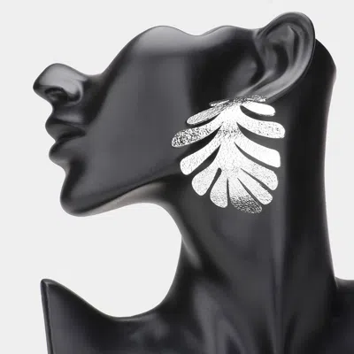 Fashnzfab Oversized Textured Metal Tropical Leaf Earrings In Black