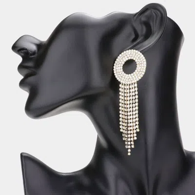 Fashnzfab Open Circle Accented Rhinestone Fringe Dangle Evening Earrings In Metallic
