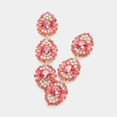 Fashnzfab Glass Crystal Stone Accented Link Dangle Evening Earrings In Pink