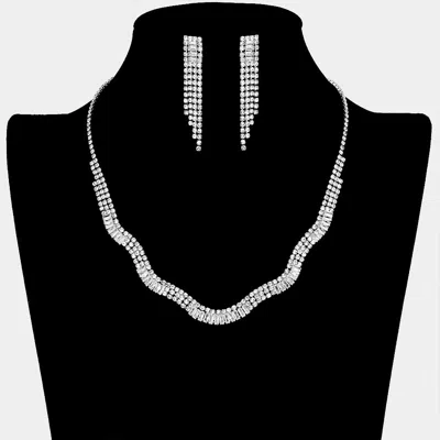 Fashnzfab Cz Rhinestone Paved Wavy Necklace In Metallic