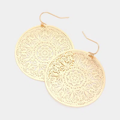 Fashnzfab Filigree Brass Metal Round Dangle Earrings In Gold