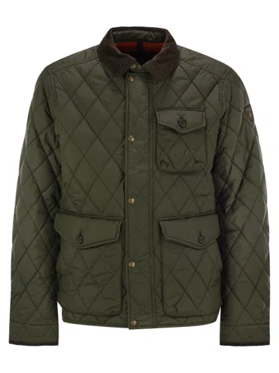Polo Ralph Lauren Quilted Green Jacket With Corduroy Collar And Padded Warmth In Black