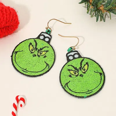 Fashnzfab Green Monster Face Christmas Ornament Dangle Earrings In Green