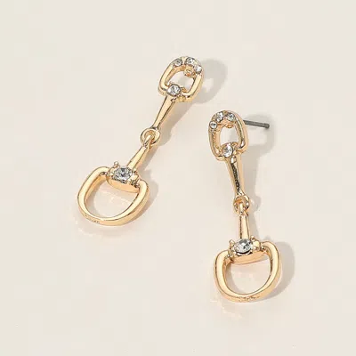 Fashnzfab Rhinestone Paved Horsebit Drop Earrings In Gold