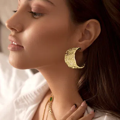 Fashnzfab Textured Abstract Metal Hoop Earrings In Gold