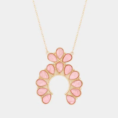 Fashnzfab Celluloid Acetate Teardrop Squash Blossom Pendant Long Necklace In Pink