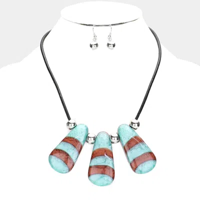 Fashnzfab Patterned Glitter Teardrop Bead Necklace In Blue