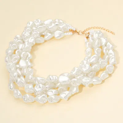 Fashnzfab 18k Gold Dipped Chunky Multi Layered Pearl Strand Necklace In White