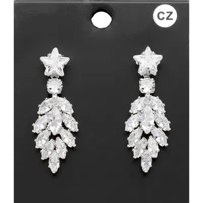Fashnzfab Cz Star Stone Pointed Marquise Round Stone Chandelier Earrings In Metallic