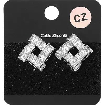 Fashnzfab Baguette Cz Stone Square Geometric Evening Stud Earrings In Metallic